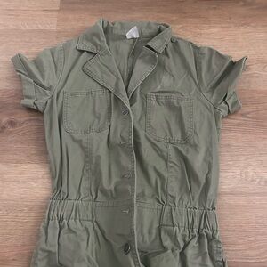Olive Green Button-Up Jumpsuit